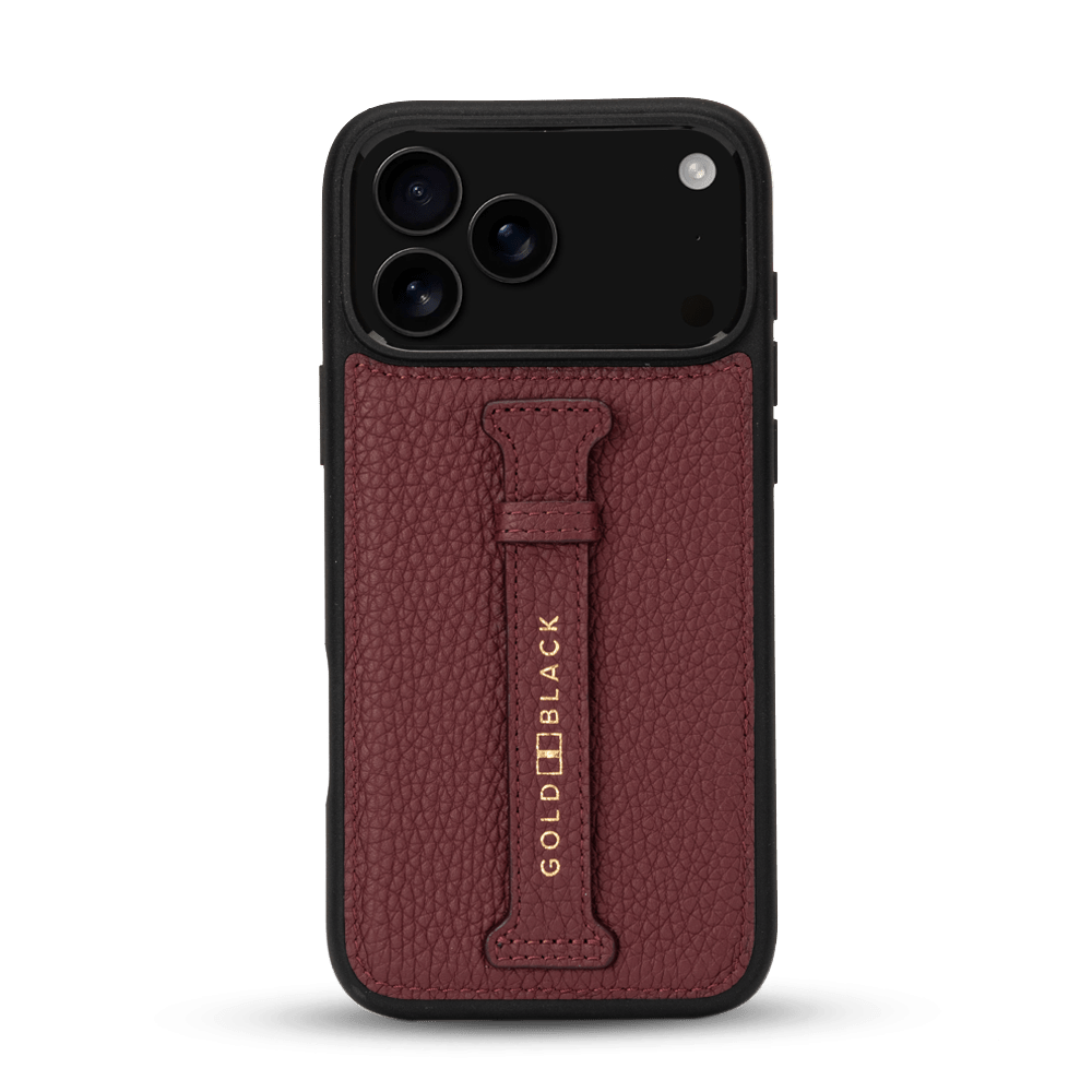 iPhone 17 Pro Max Lederhülle Nappa - mit Fingerschlaufe - GOLDBLACKpremium