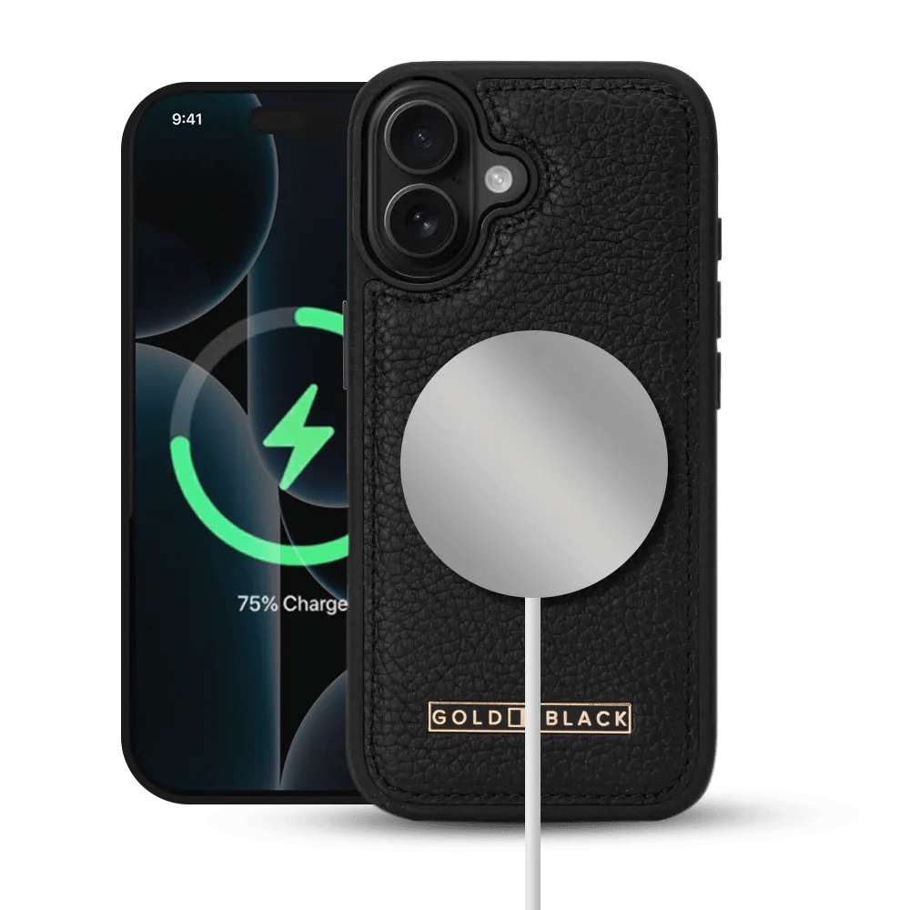 iPhone 17 Lederhülle Nappa - MagSafe kompatibel - GOLDBLACKpremium