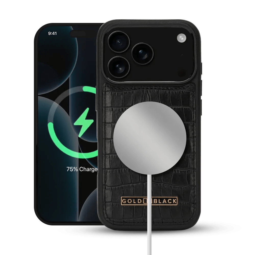 iPhone 17 Pro Lederhülle CrocPrestige - MagSafe kompatibel - GOLDBLACKpremium