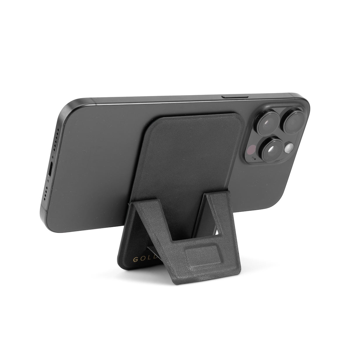 MagFlex Leder Handy Ständer Luxe schwarz mit Fingerhalter - GOLDBLACKpremium