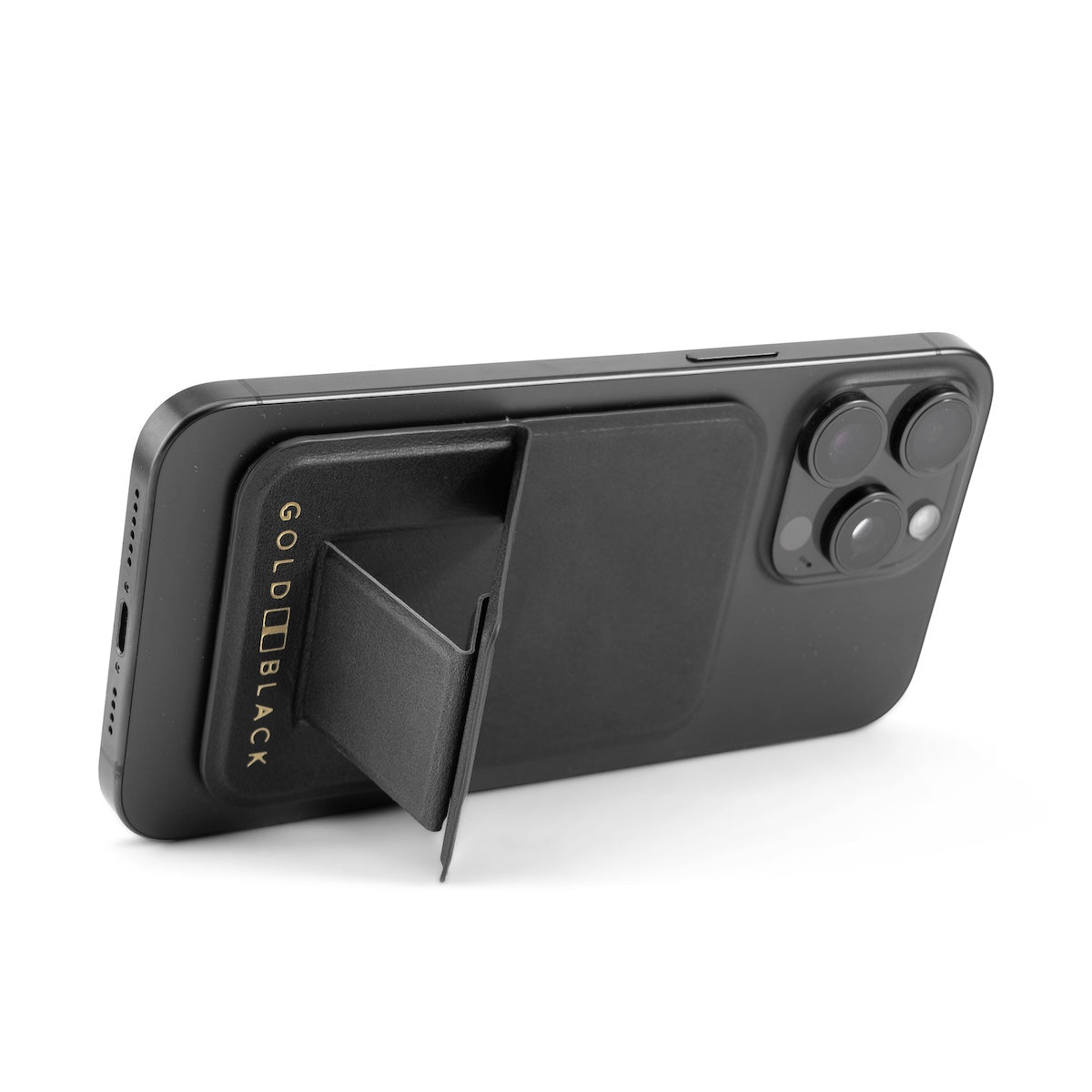 MagFlex Leder Handy Ständer Luxe schwarz mit Fingerhalter - GOLDBLACKpremium