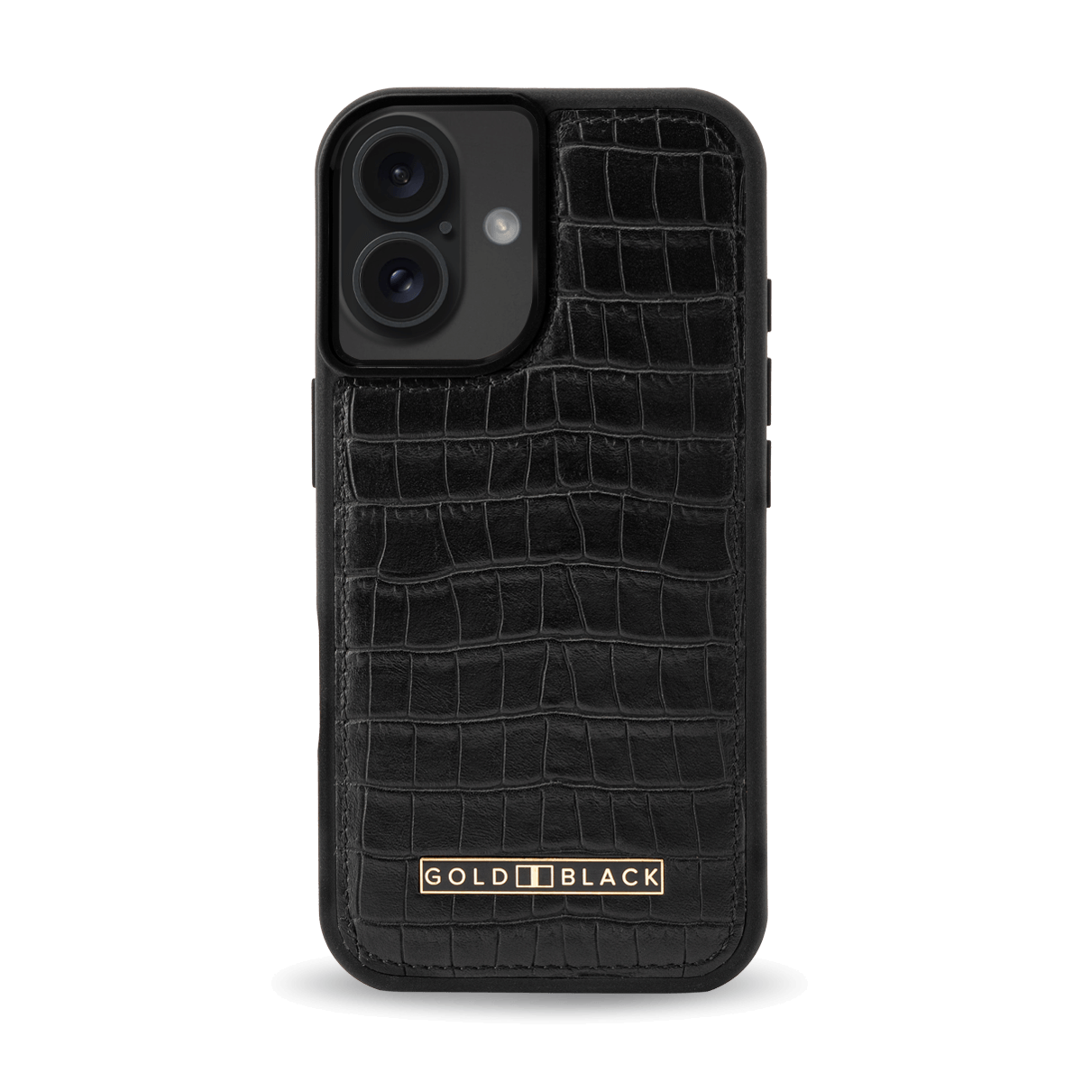 iPhone 16 Lederhülle CrocPrestige schwarz - GOLDBLACKpremium