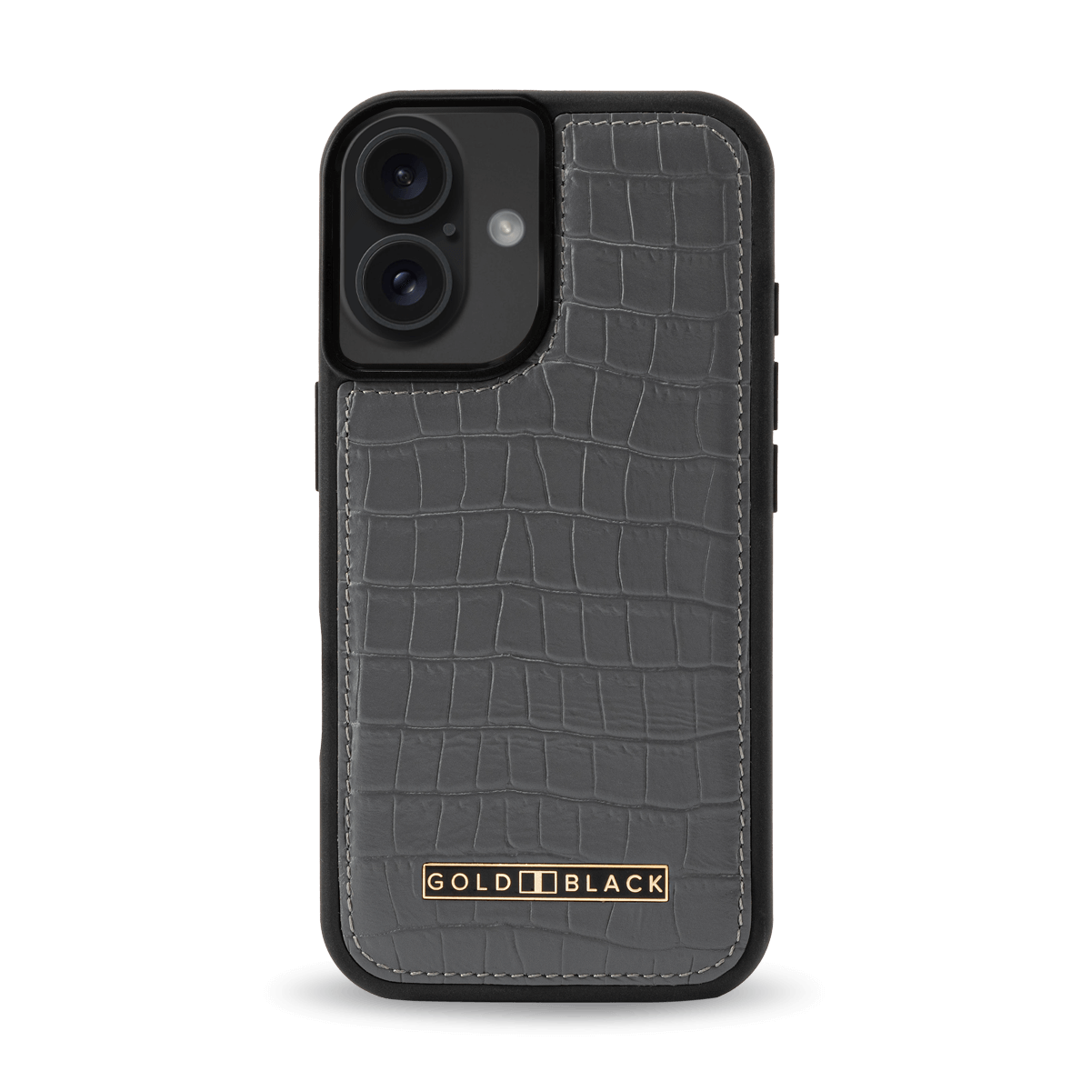iPhone 16 Lederhülle CrocPrestige grau - GOLDBLACKpremium