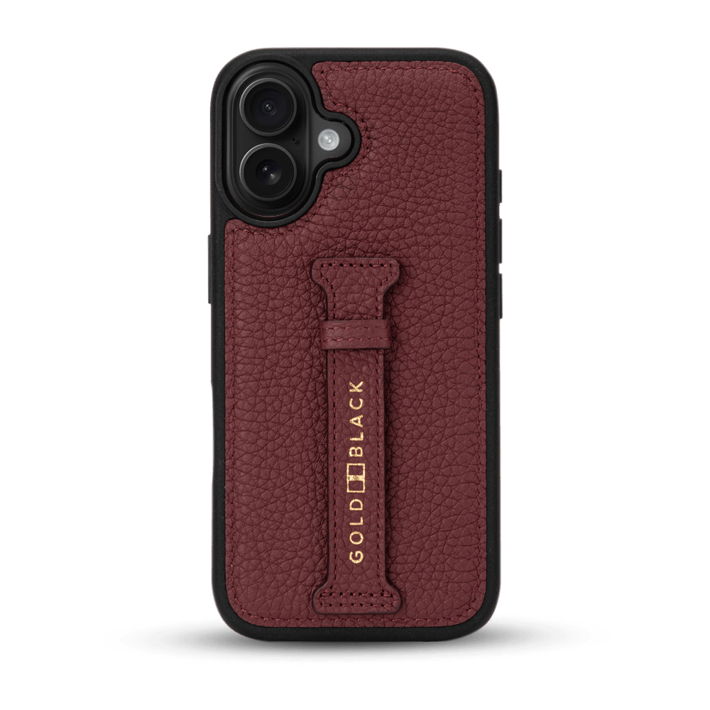 iPhone 17 Lederhülle Nappa - mit Fingerschlaufe - GOLDBLACKpremium