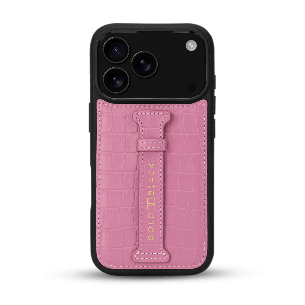 iPhone 17 Pro Lederhülle CrocPrestige - mit Fingerschlaufe - GOLDBLACKpremium