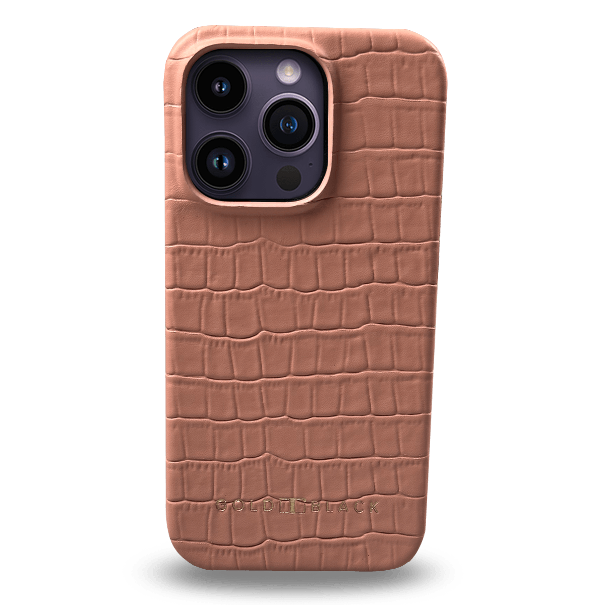 iPhone 14 Pro Slim Lederhülle Kroko-Prägung lachsrosa - GOLDBLACKpremium