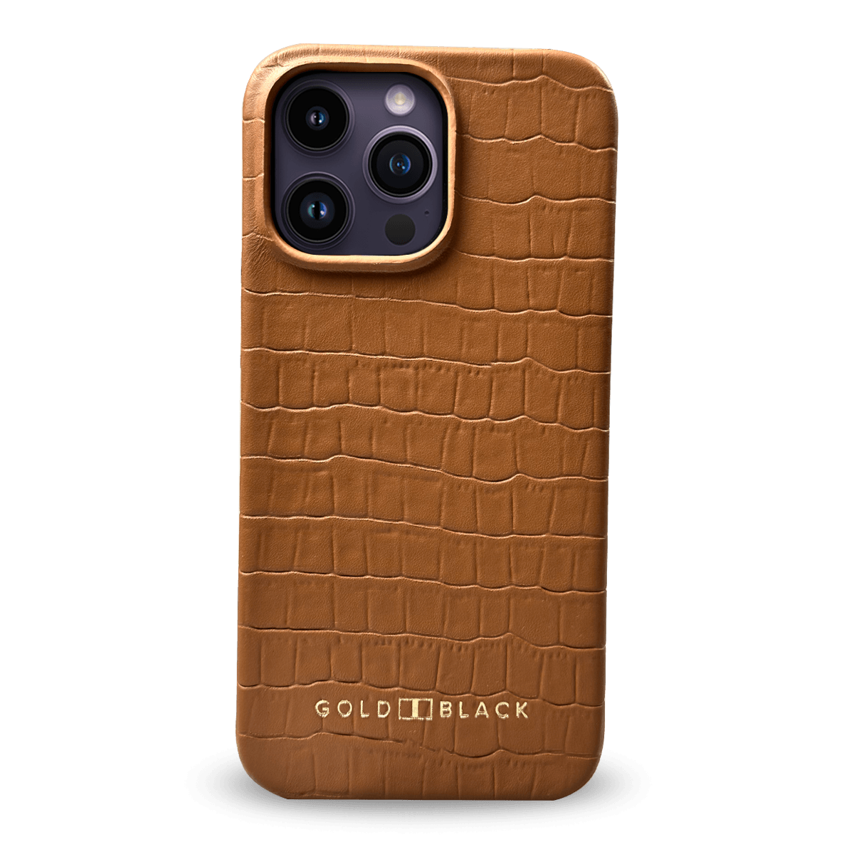 iPhone 14 Pro Max Slim Lederhülle Kroko-Prägung braun beige - GOLDBLACKpremium
