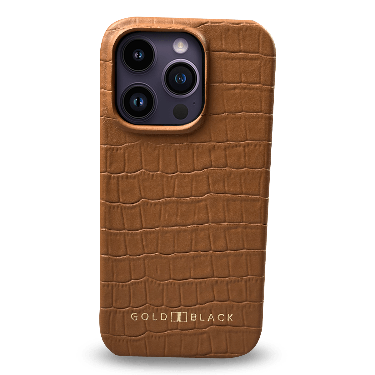 iPhone 14 Pro Slim Lederhülle Kroko-Prägung braun beige - GOLDBLACKpremium
