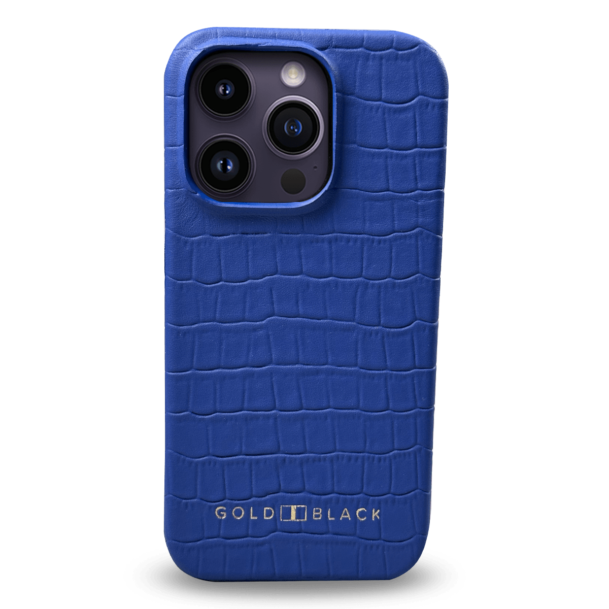 iPhone 14 Pro Slim Lederhülle Kroko-Prägung blau - GOLDBLACKpremium