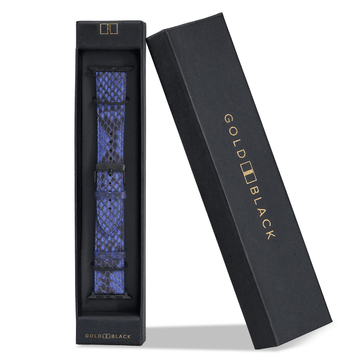 Apple Watch Armband Pythonleder blau (Adapter schwarz) - GOLDBLACKpremium