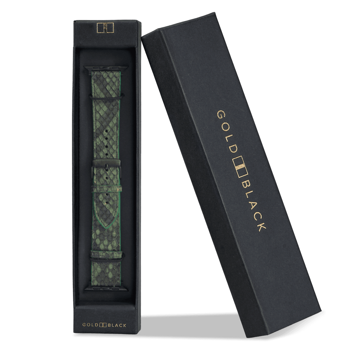 Apple Watch Armband Pythonleder gras grün (Adapter schwarz) - GOLDBLACKpremium