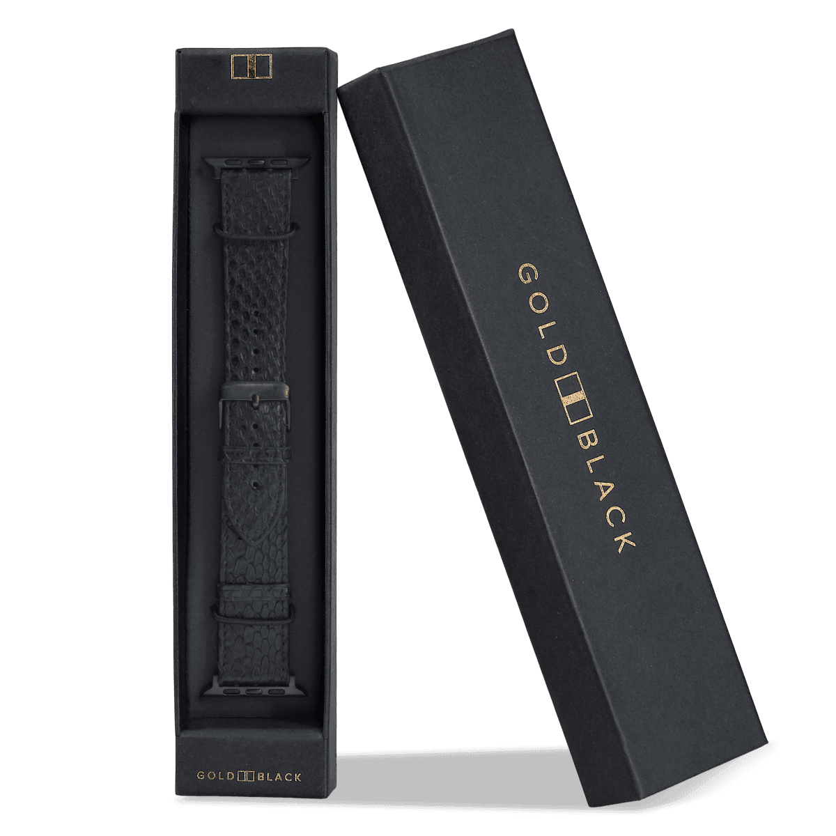 Apple Watch Armband Pythonleder Tiefschwarz (Adapter schwarz) - GOLDBLACKpremium