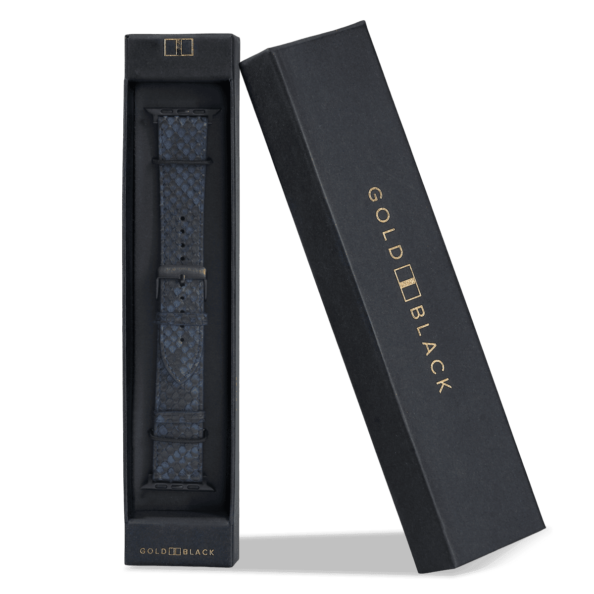 Apple Watch Armband Pythonleder navy blau (Adapter schwarz) - GOLDBLACKpremium