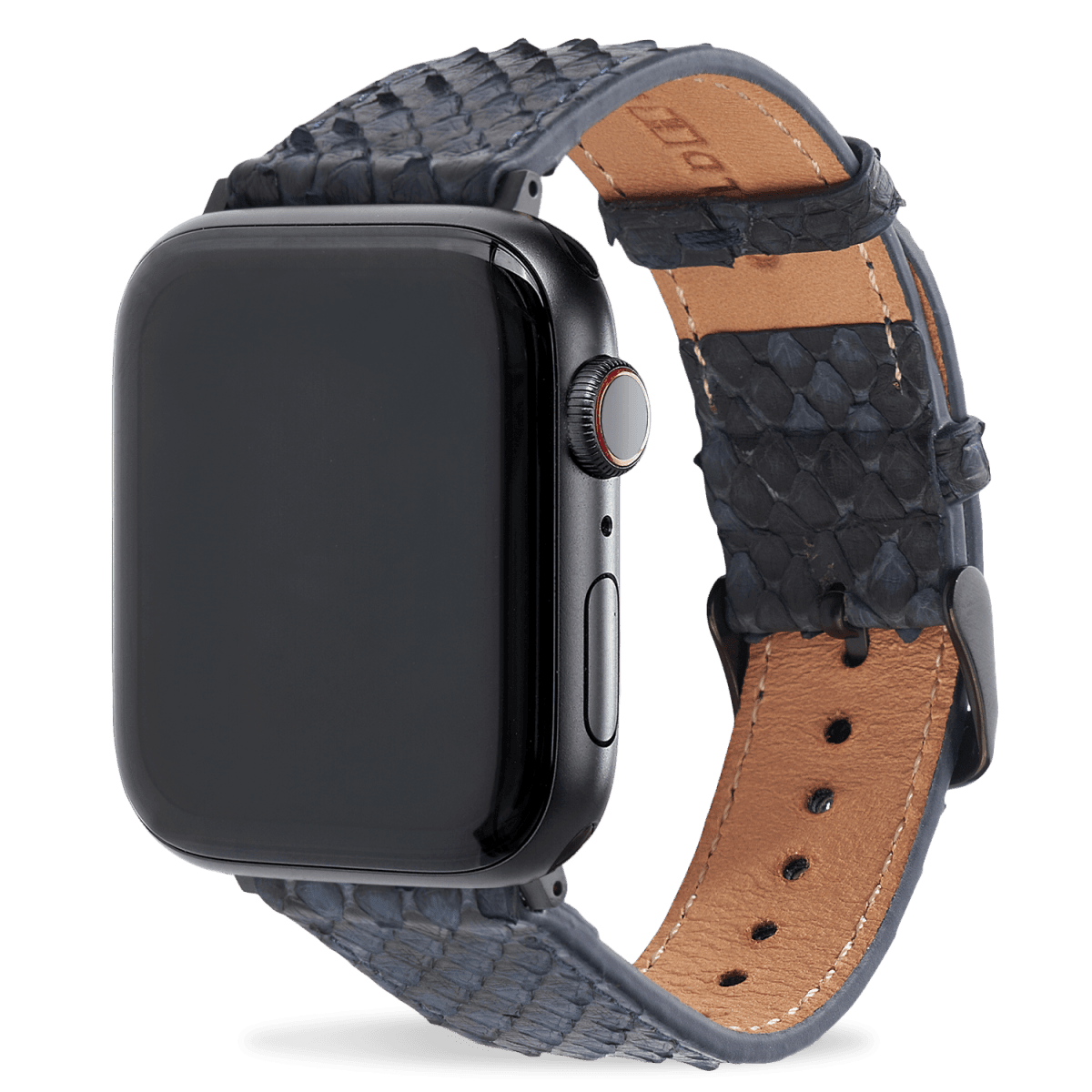 Apple Watch Armband Pythonleder navy blau (Adapter schwarz) - GOLDBLACKpremium