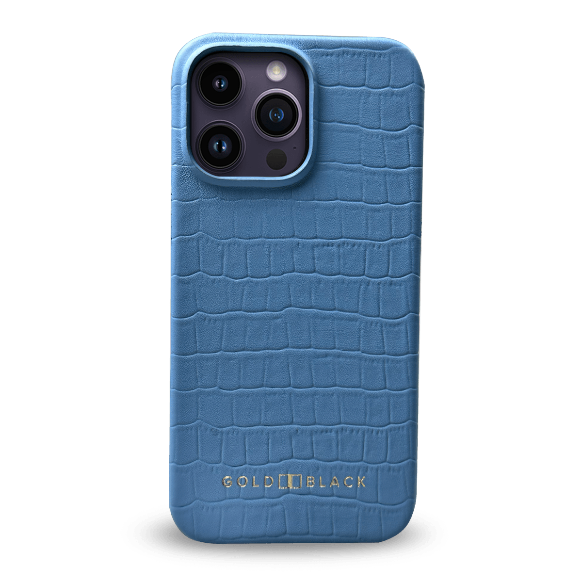 iPhone 14 Pro Max Slim Lederhülle Kroko-Prägung pastel blau - GOLDBLACKpremium
