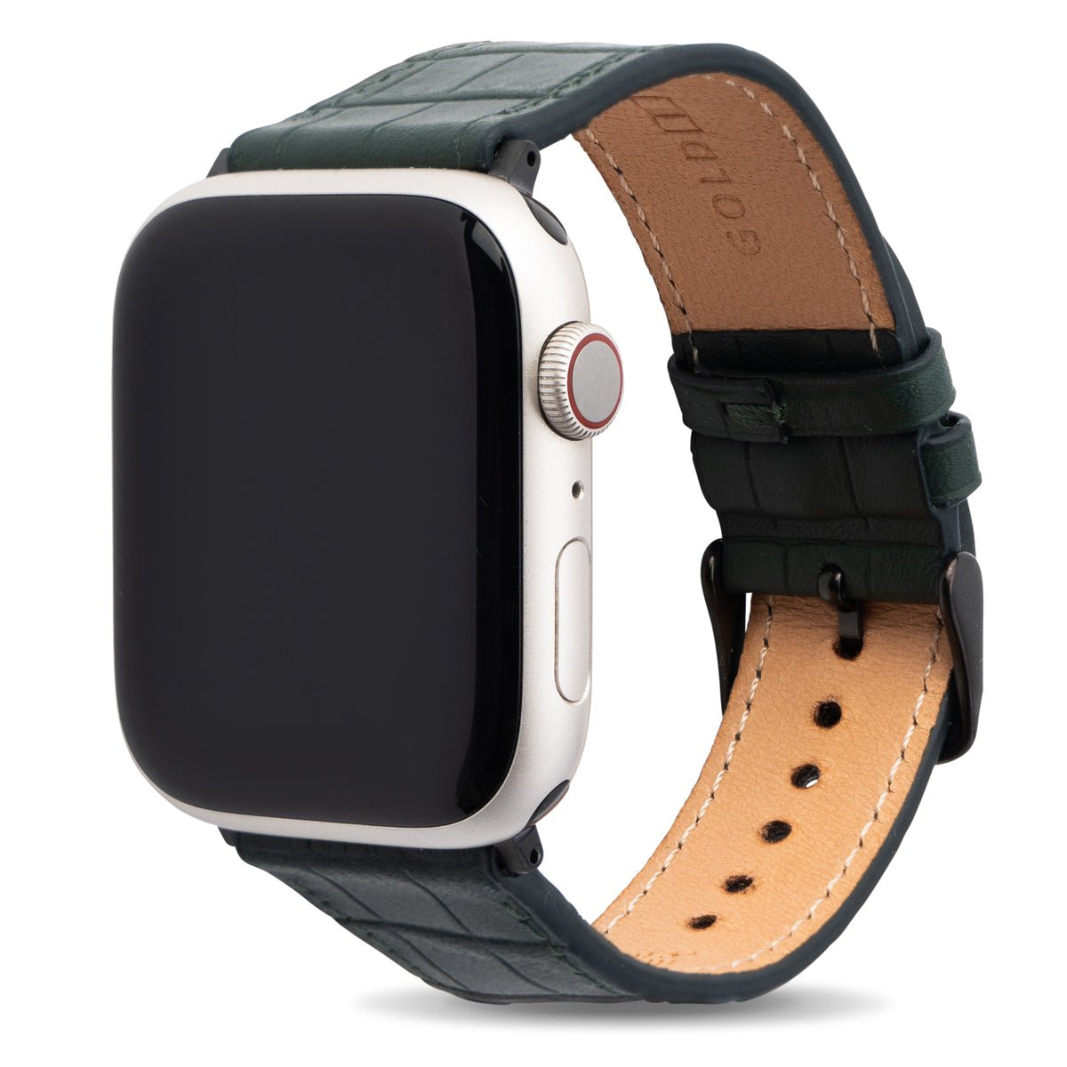 Apple Watch Leder Armband Kroko-Prägung grün (Adapter schwarz) - GOLDBLACKpremium