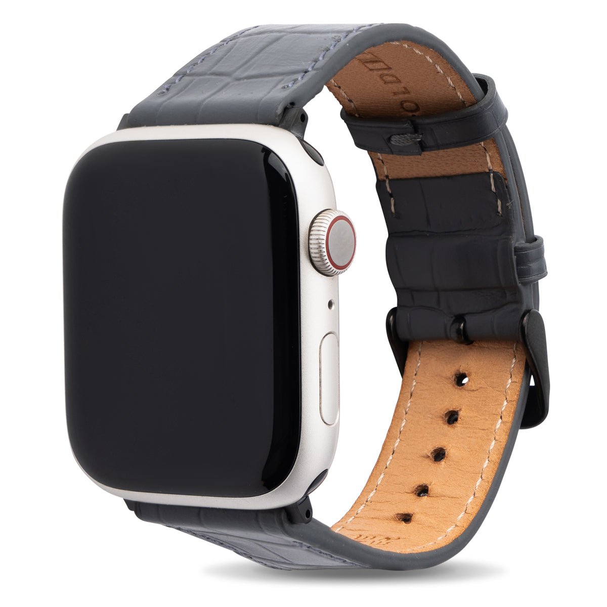 Apple Watch Leder Armband Kroko-Prägung grau (Adapter schwarz) - GOLDBLACKpremium
