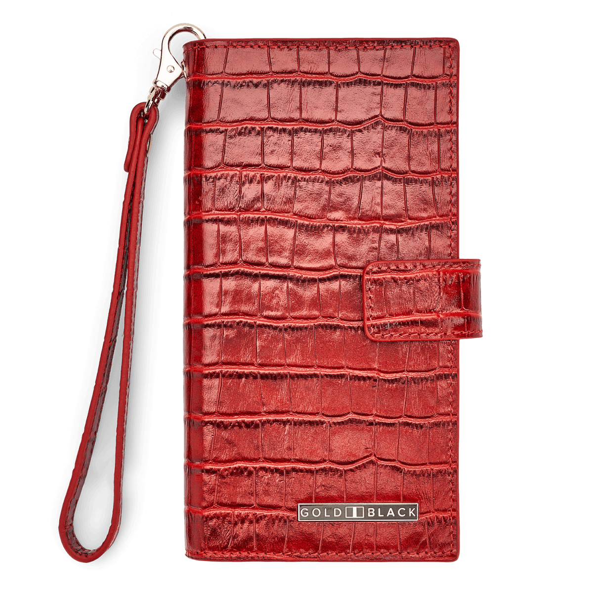 Billion Geldbörse mit Handyfach aus Leder Kroko-Prägung Rot - GOLDBLACKpremium