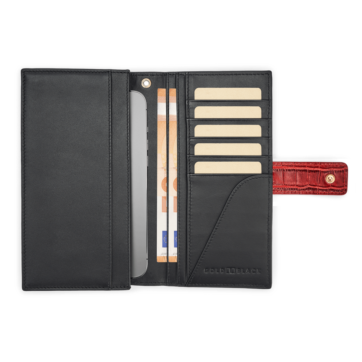 Billion Geldbörse mit Handyfach aus Leder Kroko-Prägung Rot - GOLDBLACKpremium