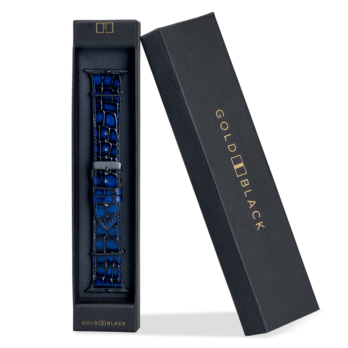 Apple Watch Leder Armband MILANO-Design blau (Adapter schwarz)- GOLDBLACKpremium