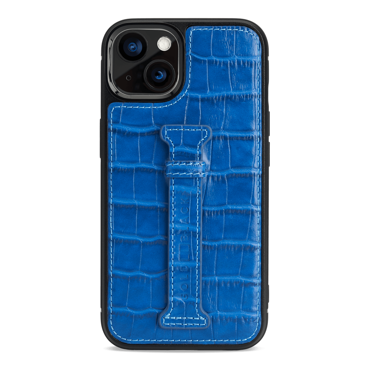 iPhone 13 Leder Case mit Fingerschlaufe Kroko-Prägung blau - GOLDBLACKpremium