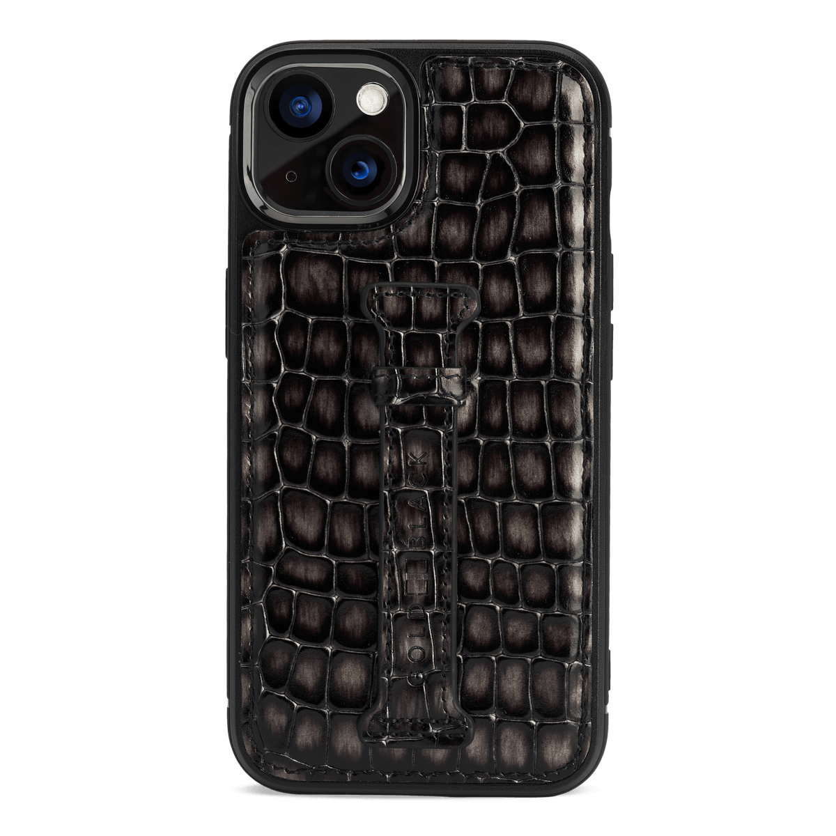 iPhone 13 Leder Case mit Fingerschlaufe Milano-Design grau - GOLDBLACKpremium