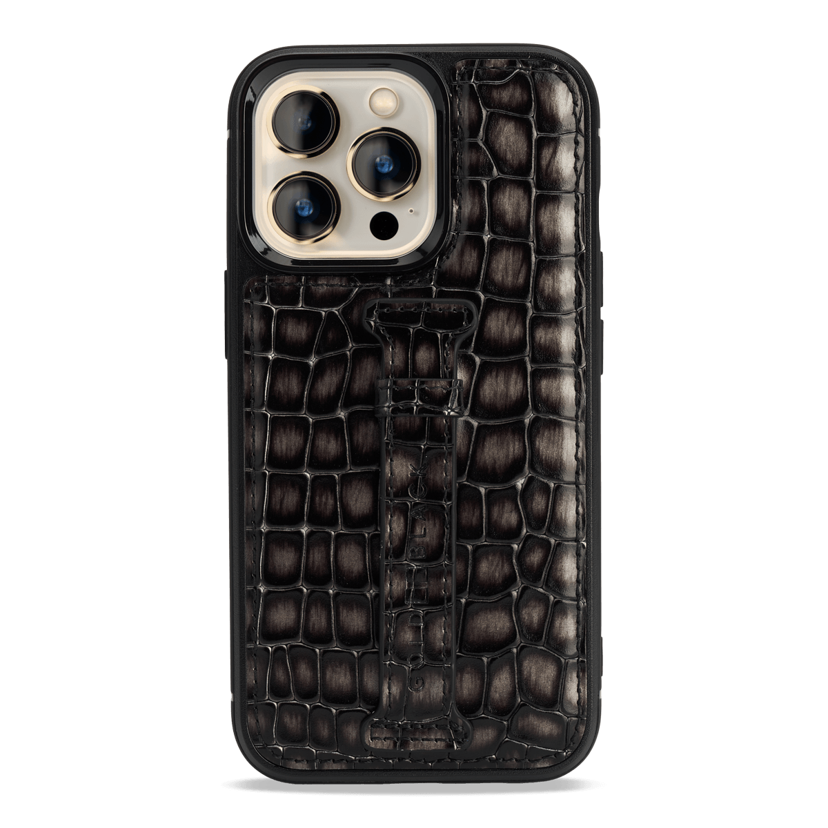 iPhone 13 Pro Leder Case mit Fingerschlaufe Milano-Design grau - GOLDBLACKpremium