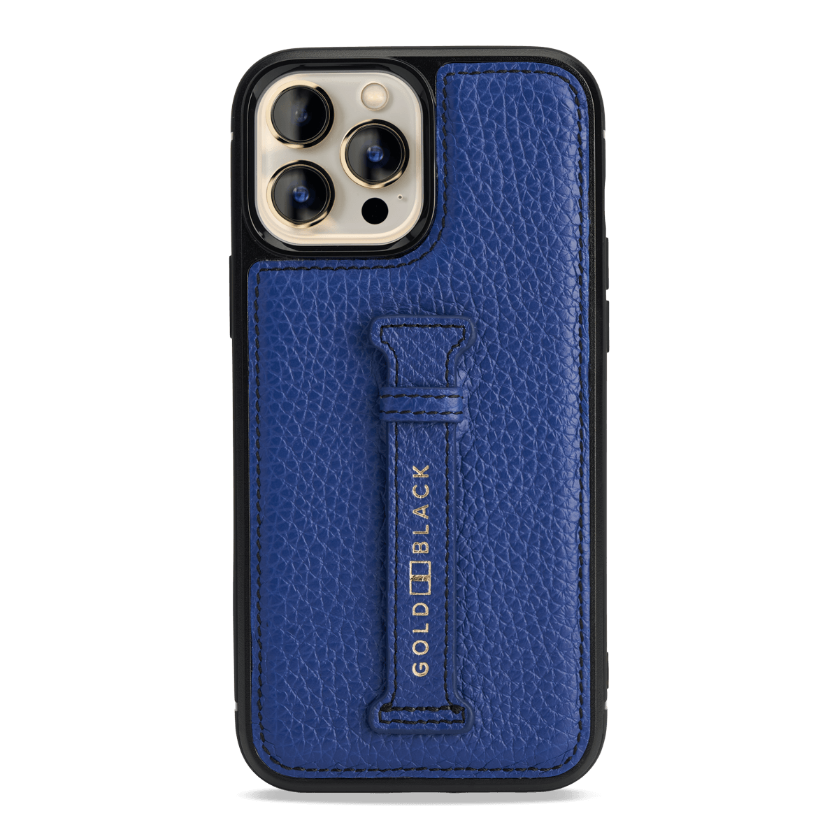 iPhone 13 Pro Max Leder Case mit Fingerschlaufe Nappa blau - GOLDBLACKpremium