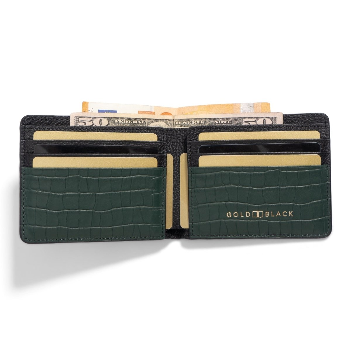 Geldbörse CrocPrestige aus echtem Leder in grün - GOLDBLACKpremium