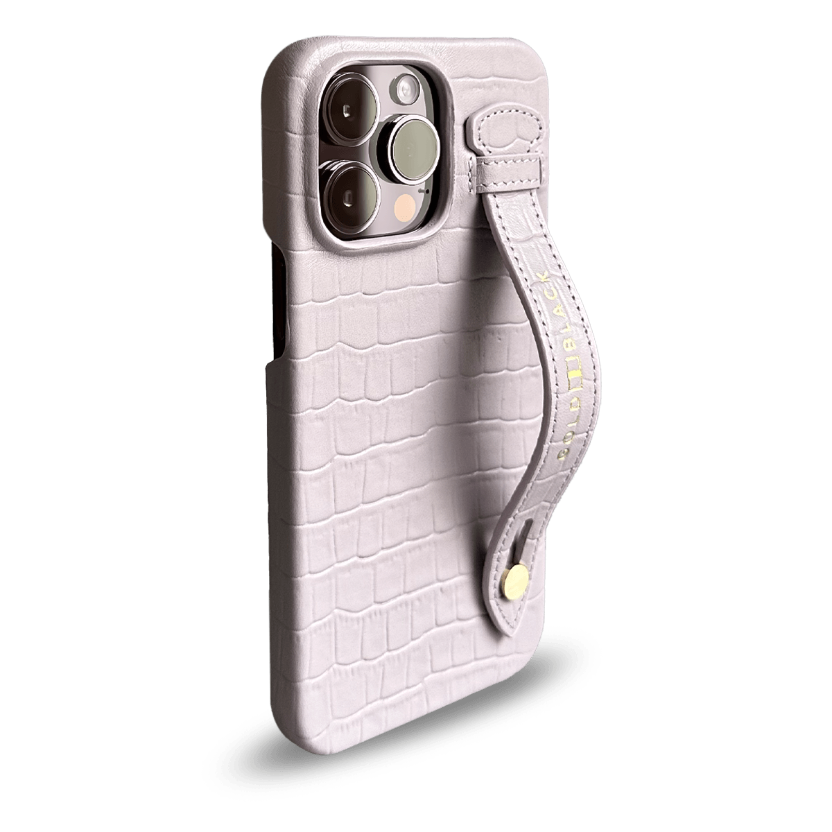 iPhone 14 Pro Max Slim Lederhülle Kroko-Prägung Lila mit Fingerschlaufe - GOLDBLACKpremium