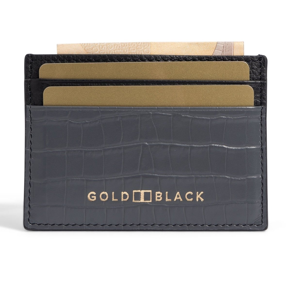 Kartenetui CrocPrestige aus echtem Leder in grau - GOLDBLACKpremium