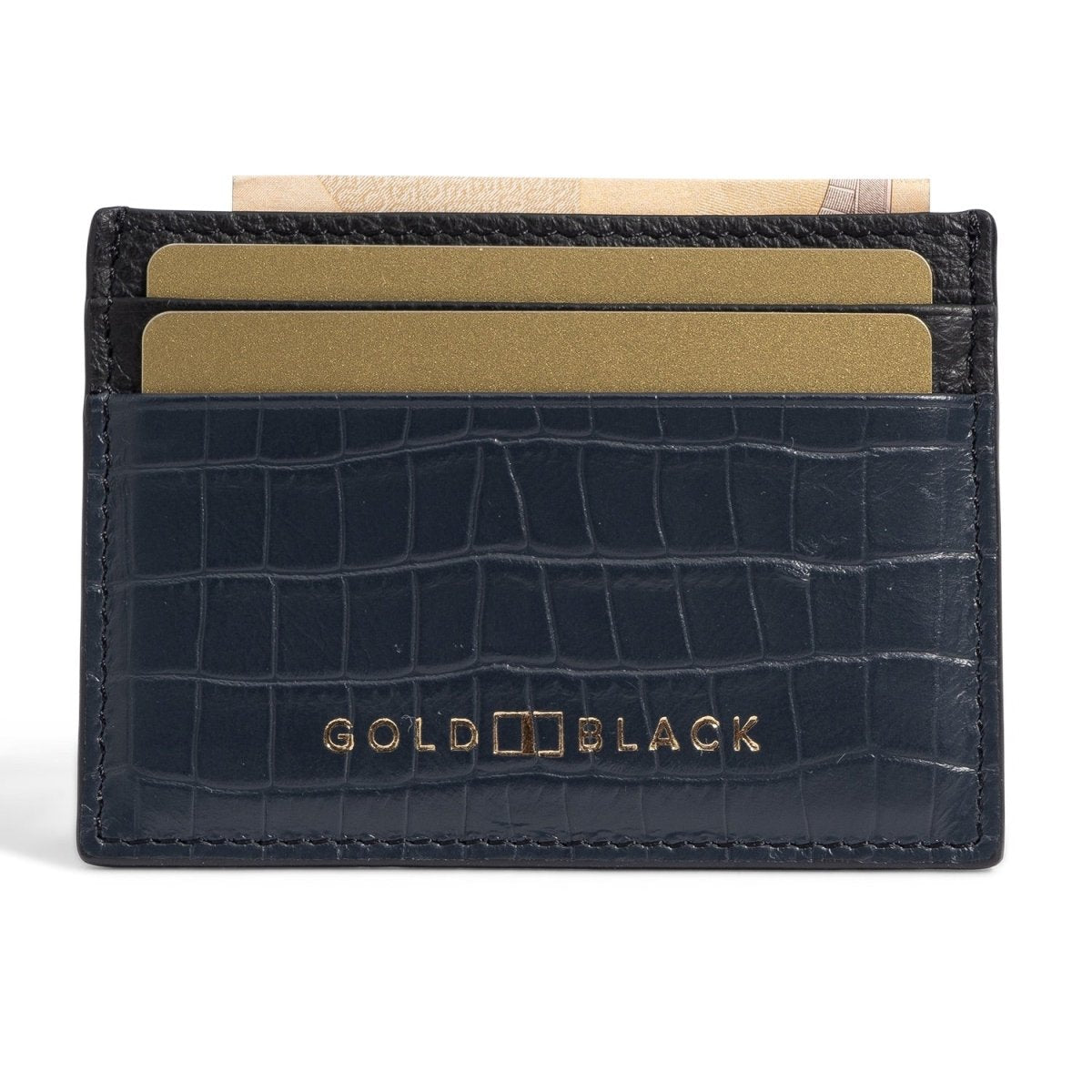Kartenetui CrocPrestige aus echtem Leder in navy blau - GOLDBLACKpremium