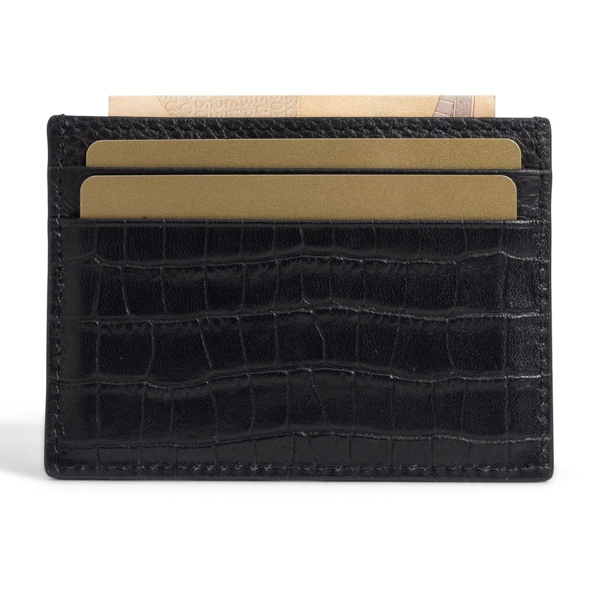 Kartenetui CrocPrestige aus echtem Leder in schwarz - GOLDBLACKpremium
