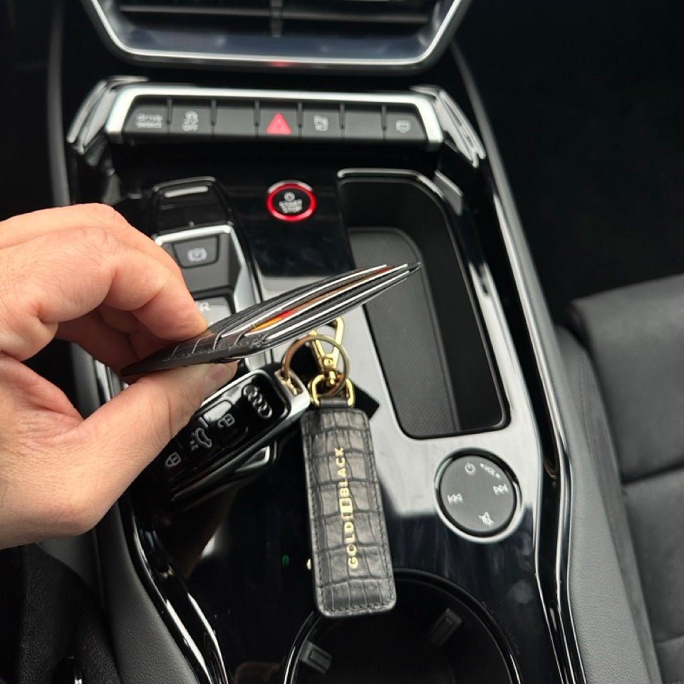 Kartenetui CrocPrestige aus echtem Leder in schwarz - GOLDBLACKpremium