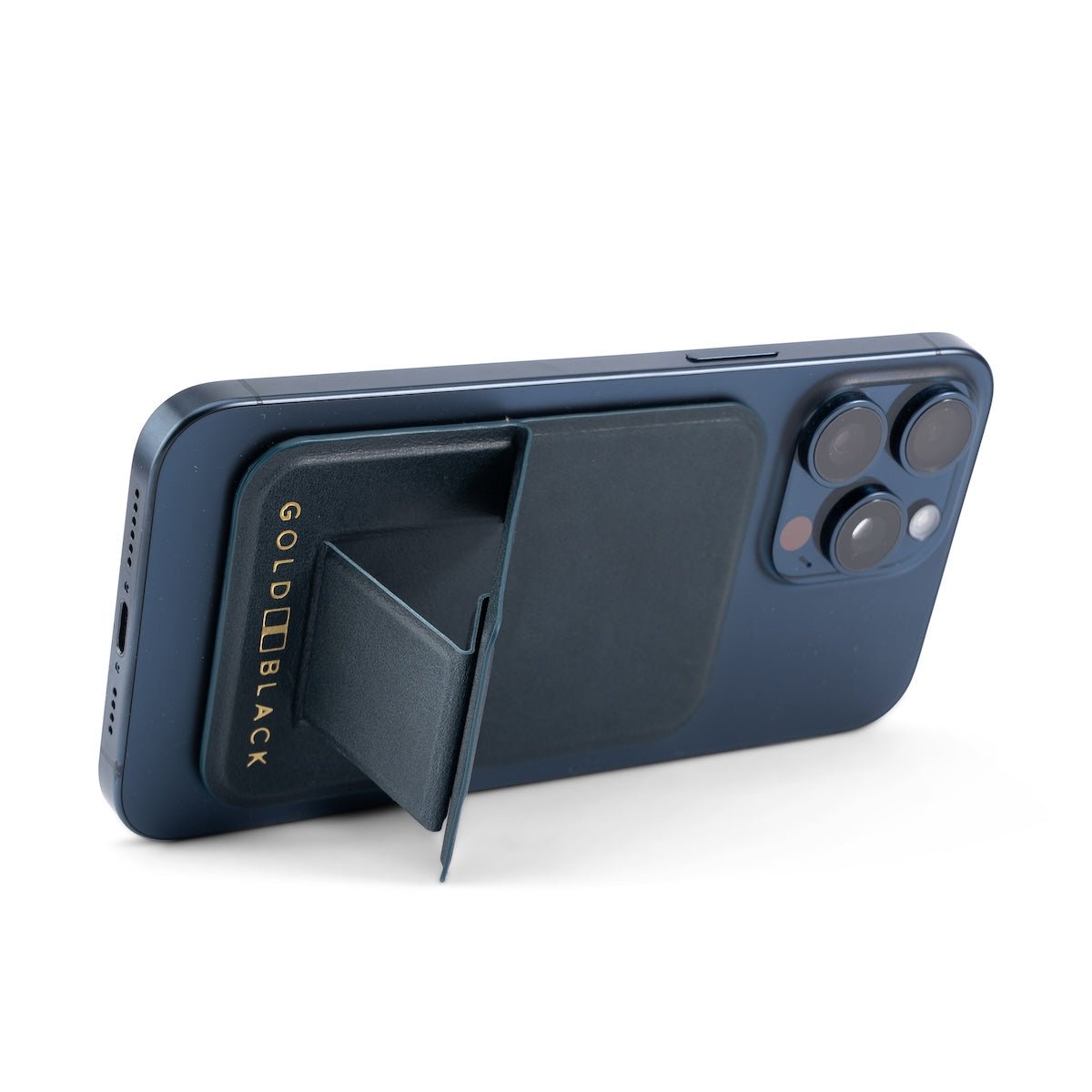 MagFlex Leder Handy Ständer Luxe blau mit Fingerhalter - GOLDBLACKpremium