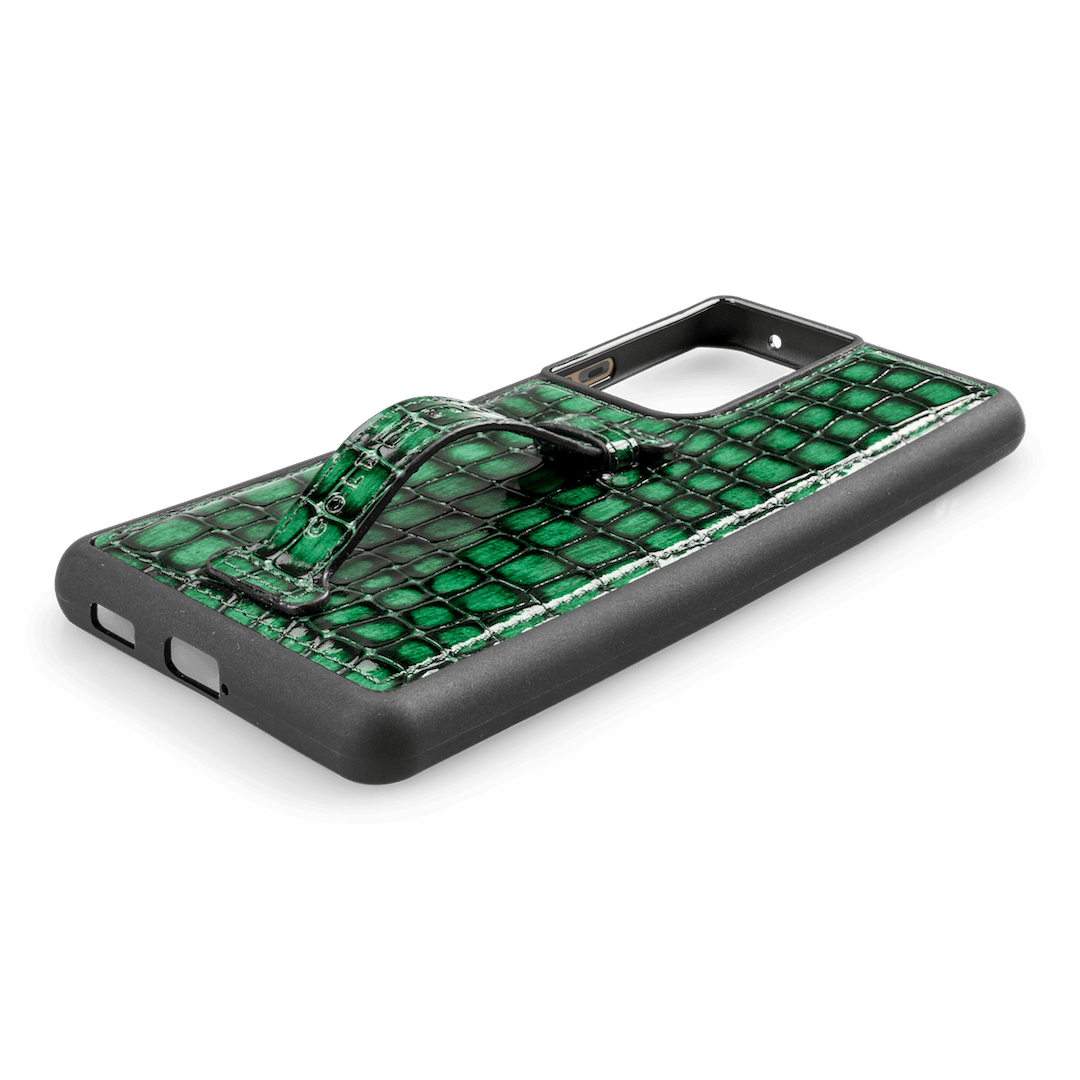 Samsung S21 Ultra Lederhülle mit Fingerschlaufe Milano Grün - GOLDBLACKpremium