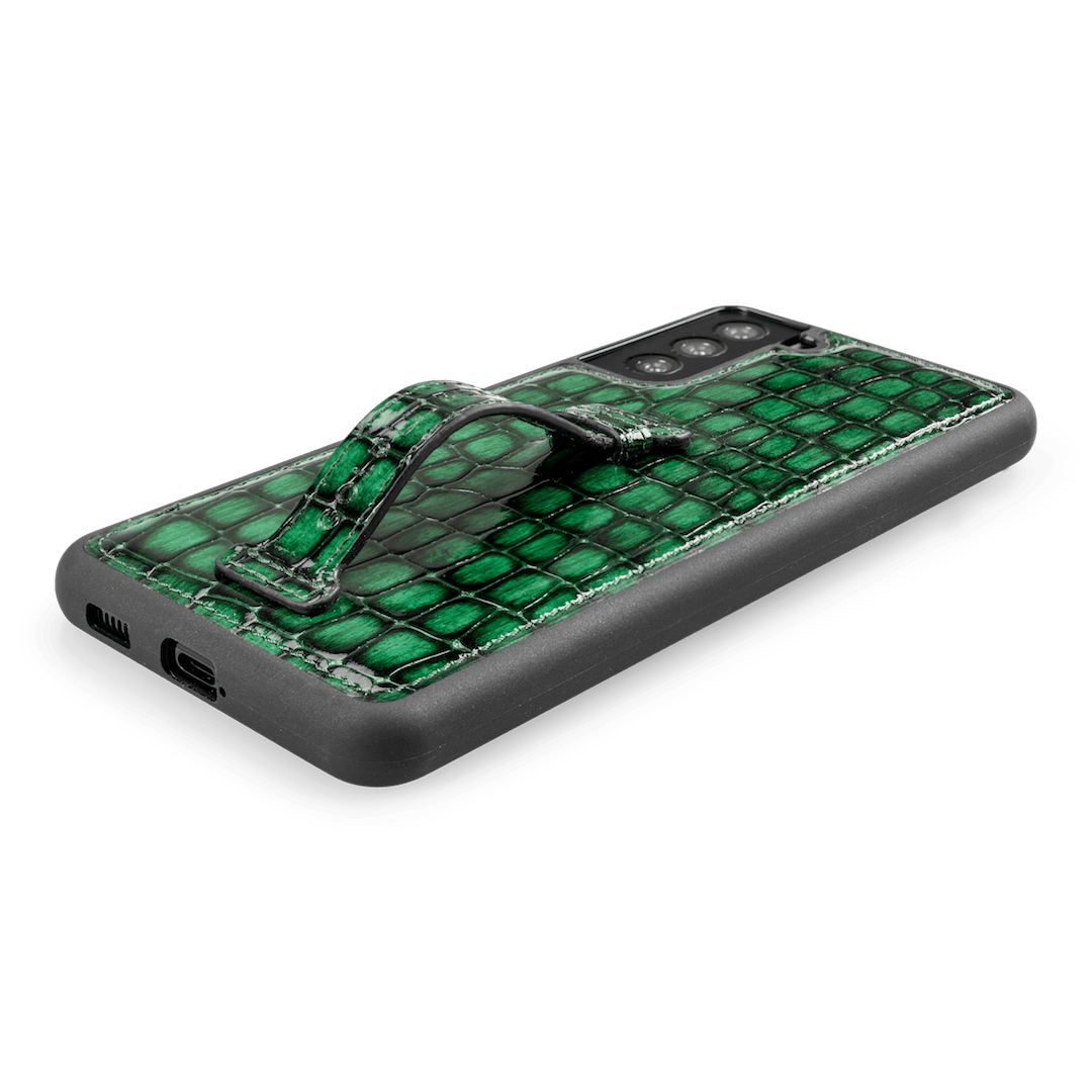 Samsung S21 Plus Lederhülle mit Fingerschlaufe Milano Grün - GOLDBLACKpremium