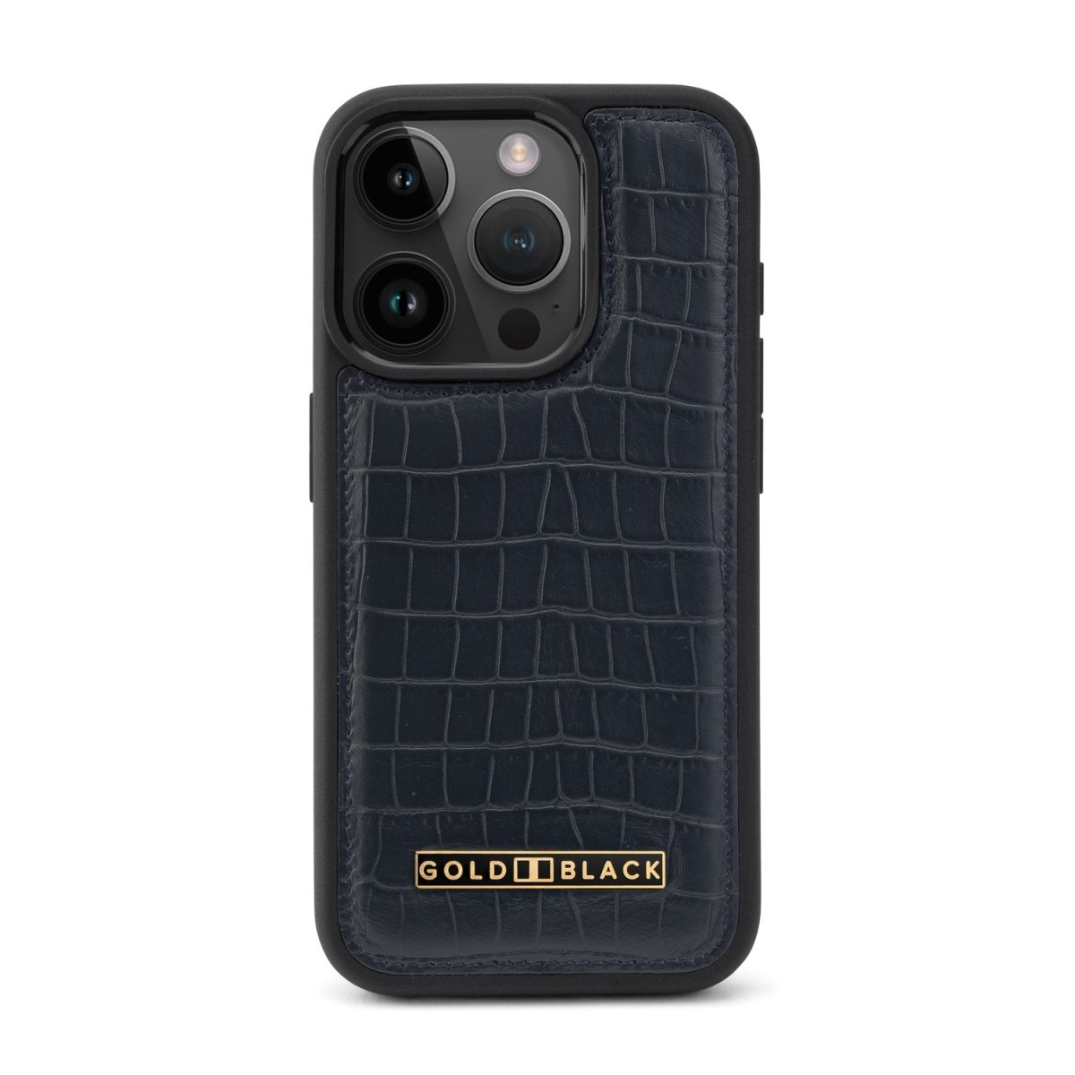 iPhone 15 Pro Lederhülle Kroko-Prägung navy blau - GOLDBLACKpremium