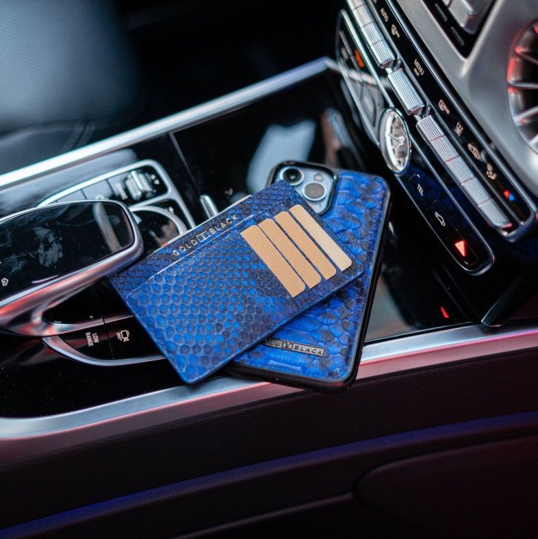 Royal Kartenetui Pythonleder Blau - GOLDBLACKpremium