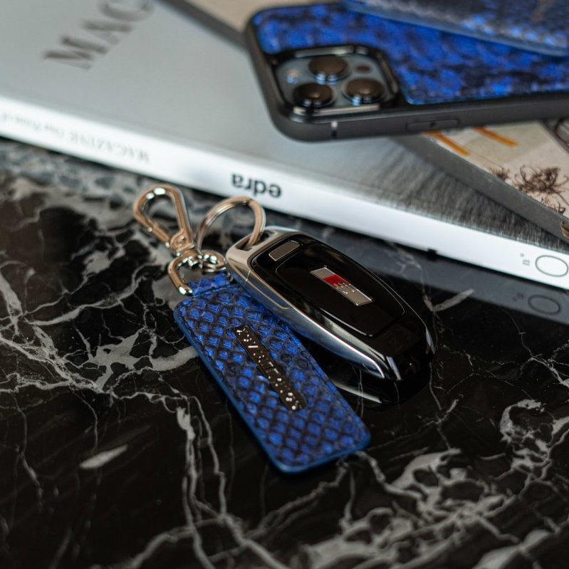 Schlüsselanhänger Pythonleder blau - GOLDBLACKpremium