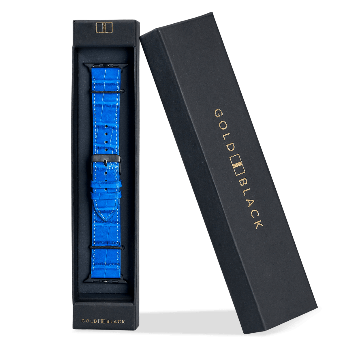 Apple Watch Leder Armband KROKO-PRÄGUNG blau (Adapter schwarz) - GOLDBLACKpremium