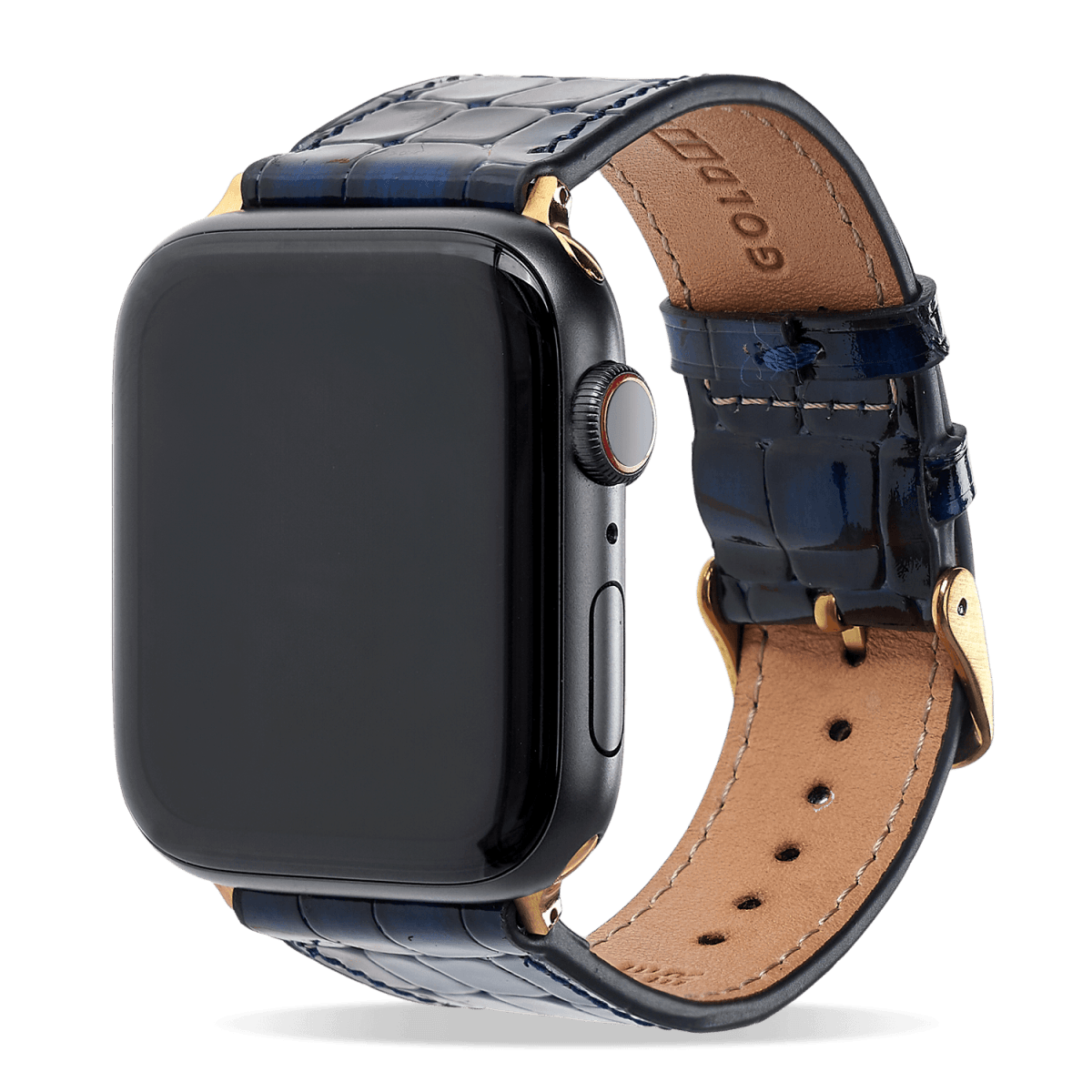 Apple Watch Leder Armband MILANO-Design blau (Adapter gold) - GOLDBLACKpremium