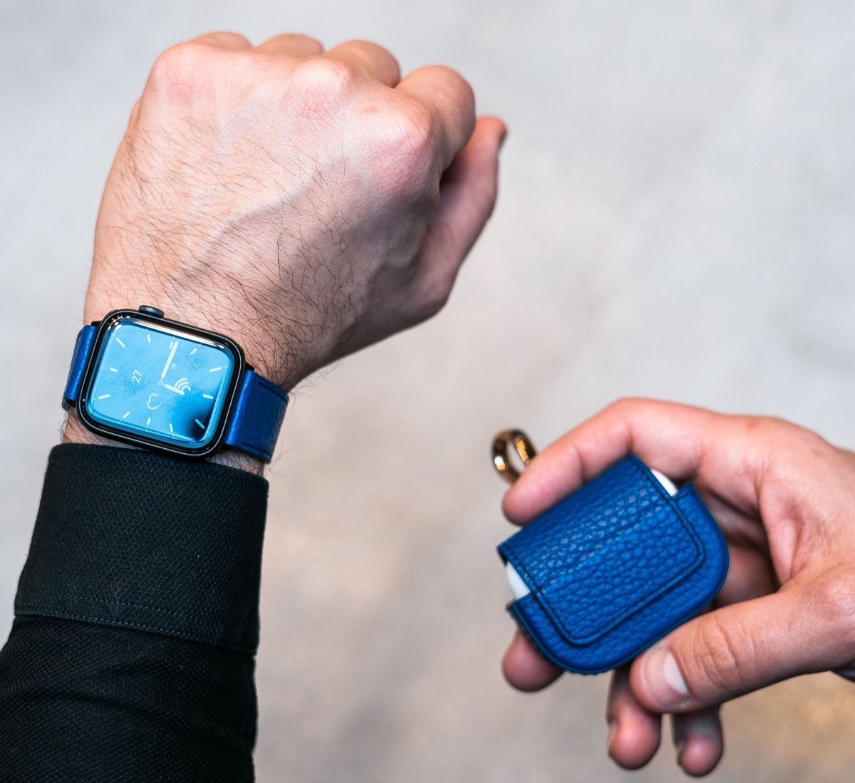 Apple Watch Leder Armband Nappa blau (Adapter schwarz) - GOLDBLACKpremium