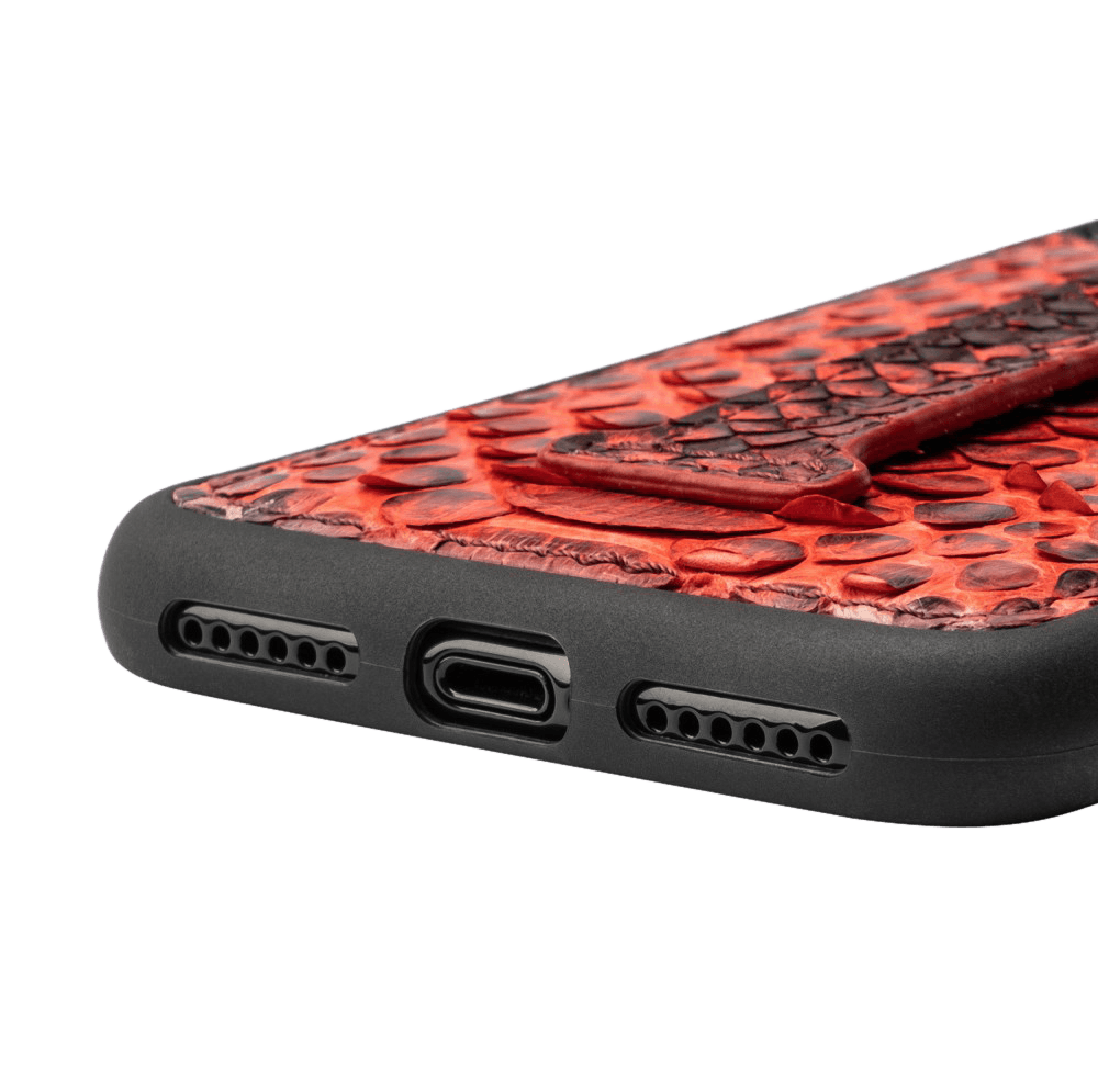 iPHONE 11 PRO LEDERHÜLLE MIT FINGERSCHLAUFE PYTHON DUNKELROT - GOLDBLACKpremium