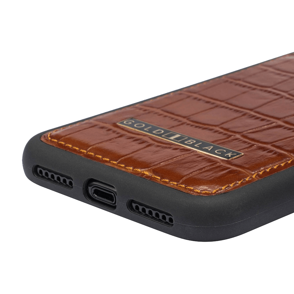 iPhone 11 Pro Lederhülle KROKO-PRÄGUNG Braun - GOLDBLACKpremium