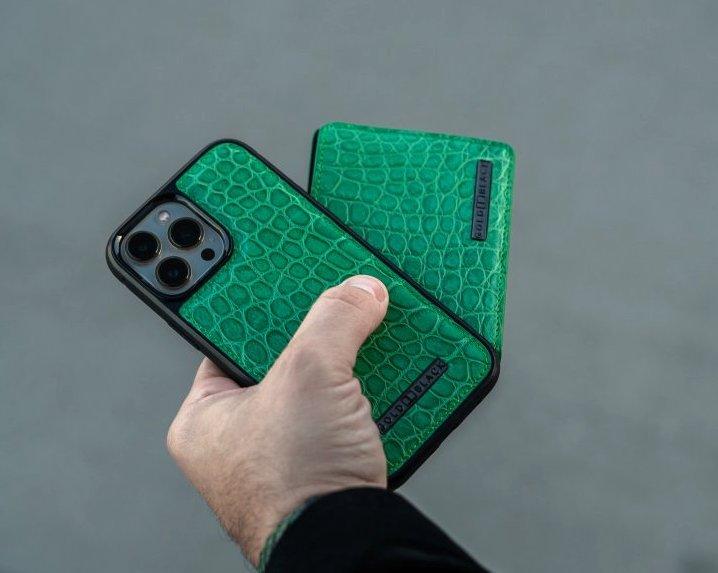 iPhone 13 Pro MagSafe Krokodilleder Case grün - GOLDBLACKpremium