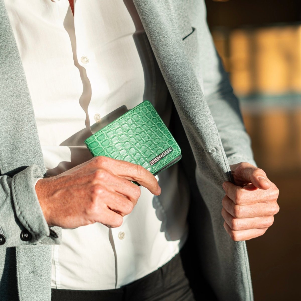 Geldbörse GM Krokodilleder grün - GOLDBLACKpremium