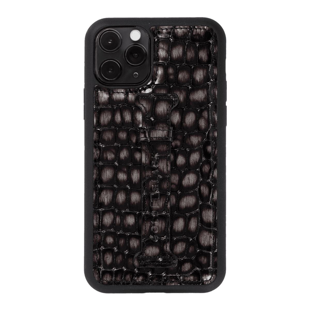 iPHONE 11 PRO LEDERHÜLLE MIT FINGERSCHLAUFE MILANO-Design GRAU - GOLDBLACKpremium