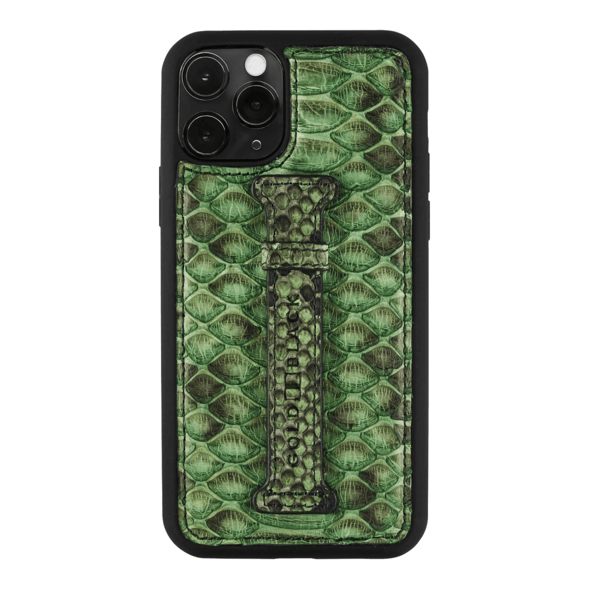iPHONE 11 PRO LEDERHÜLLE MIT FINGERSCHLAUFE PYTHON GRASGRÜN - GOLDBLACKpremium