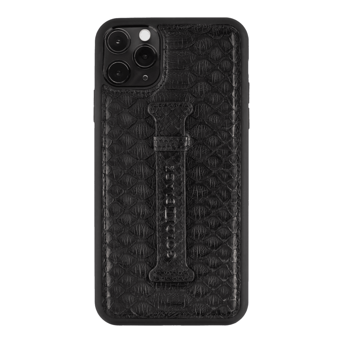 iPhone 11 Pro Max Lederhülle mit Fingerschlaufe Python Tiefschwarz - GOLDBLACKpremium